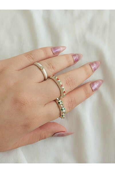 bijoux uniques 3 Pieces of Adjustable Steel Rings with Enamel Colors