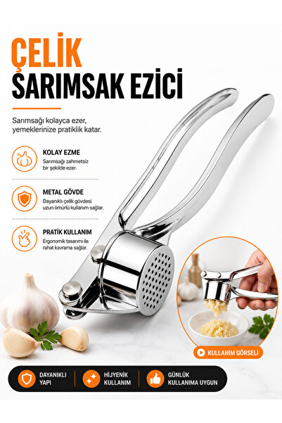 Zeyn Gross Paslanmaz Çelik Sarımsak Ezici Pres Ergonomik Saplı Sarımsak Rende...