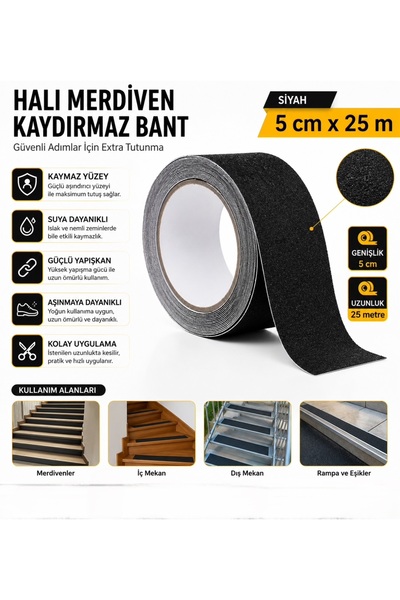 SARA S767 Merdiven Zemin Basamak Kaydırmaz Bant 50 mm 25 Metre Siyah