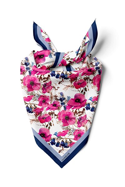 Vissona Violla G54 Kadın Pembe Açık Mavi Gelincik Desenli 50x50 Bandana HYL D...