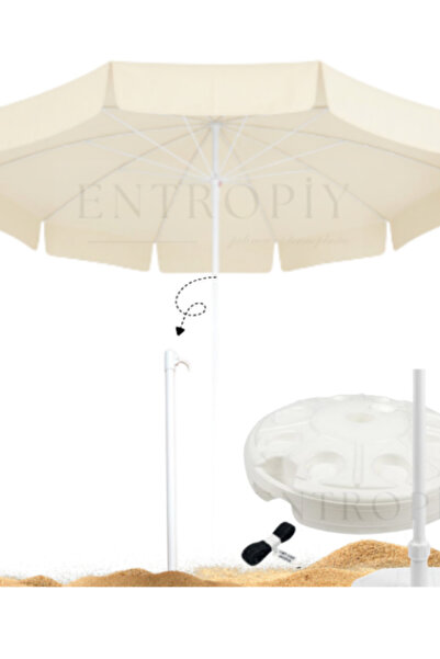 entropiy 220cm 10 Telli Plaj ve Bahçe Şemsiyesi ve 20 Litre Şemsiye Bidonu - ...