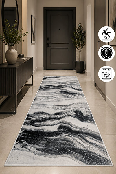 Pelura Halı Modern Mermer Desen Baskılı Yıkanabilir Kaymaz Salon Oturma Odası...