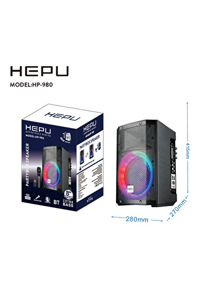 HEPU HP-980 Partybox Bluetooth Hoparlör – 8” Hoparlör, 60W Güç, RGB Işık, TWS...