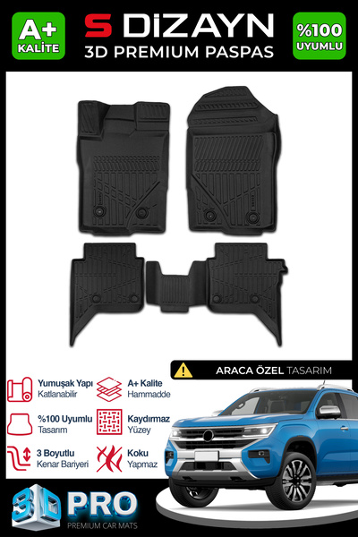 S Dizayn S-Dizayn VW Amarok 3D Pro Havuzlu Paspas 2023 Üzeri A+ Kalite 3DS-SD...