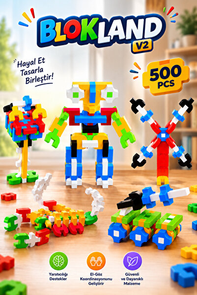 Lemut Blokland V2 500 Parça Eğitici Yapı Blokları(KUTUSUZ) – STEM Zeka ve Yar...