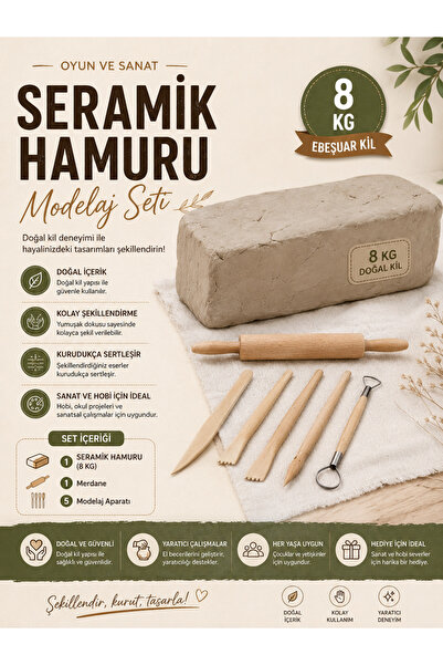 O&S Oyun ve Sanat Eğlen-Üret Seramik Hamuru Doğal Kil Çamuru 8 kg Ebeşuar Mod...
