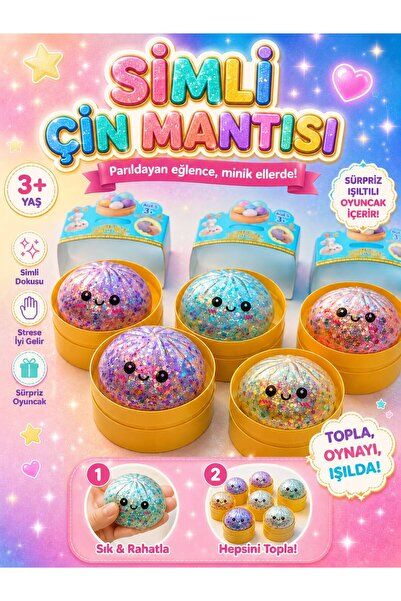 ARVALE 1 Adet Çin Mantısı Squishy Stres Topu – Simli Sıkılabilir Yumuşak Oyuncak