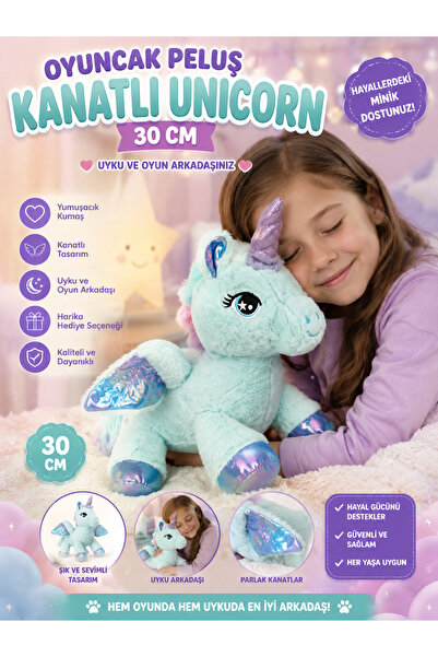TRUST STORE Oyuncak Peluş Kanatlı Unicorn 30 Cm  - Uyku Ve Oyun Arkadaşı Pelu...