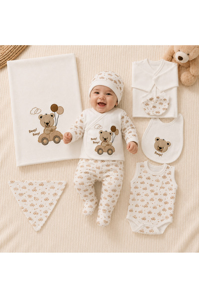 Petino Baby Boy Hospital Release Set of 10 with Car and Teddy Bear Embroidery
