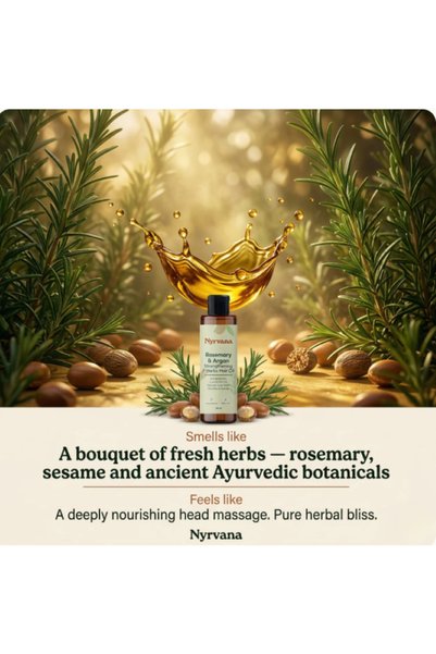 Nyrvana Rosemary & Argan Strengthening 7 Herbs Hair Oil for Hair Growth, Pre-Wash Scalp Treatment for Thinning Hair, Repairs Hard Water Damage, Vegan, Sulfate & Silicone Free