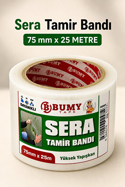 BUMY Sera Tamir Bandı 75 mm x 25 METRE Ultra Güçlü Şeffaf Sera Yama Onarım Na...