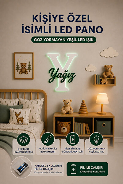 Design 4N LED Işıklı Kişiye Özel Harf Dekoru | Bebek & Çocuk Odası Duvar ve K...