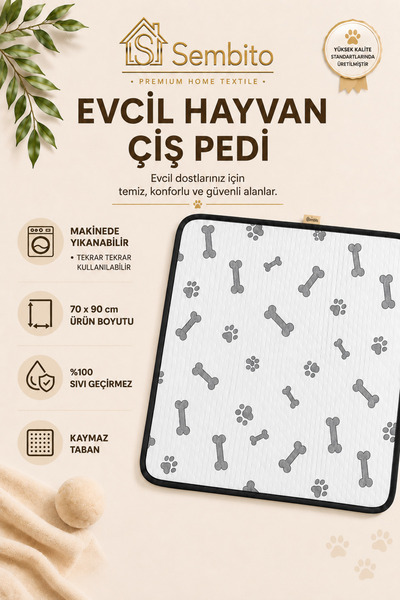 SEMBİTO 70x90 Cm Evcil Hayvan Kedi Köpek Çiş Pedi | Yıkanabilir | Sıvı Geçirm...