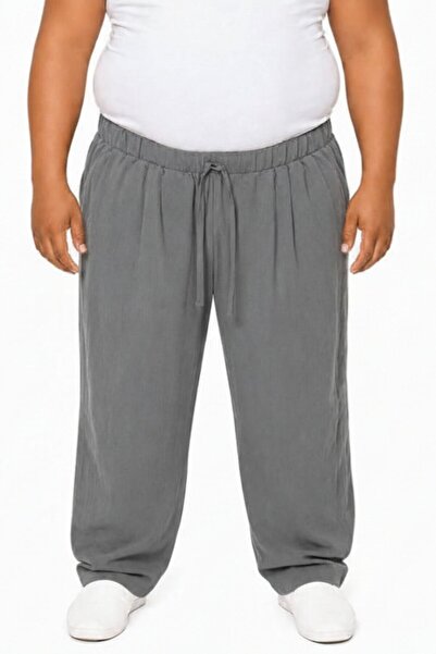 RELAXL 100% Cotton Light Fabric Wide Leg Summer Trousers Dark Gray