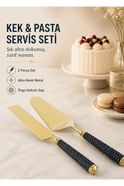 Mikasa Moor Gold Navy Blue Wicker Cake Serving Set