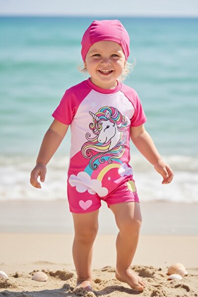 MİLAYS LİFE HOME COLLECTİON Girl's Unicorn Printed Boned Colorful Swimsuit