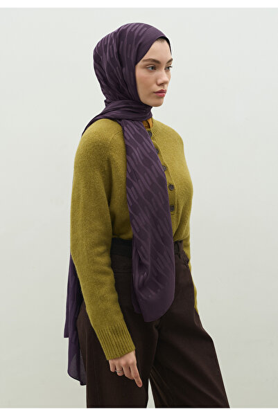 Freshscarfs Nara Pamuk Floş Jakarlı Şal Patlıcan Moru