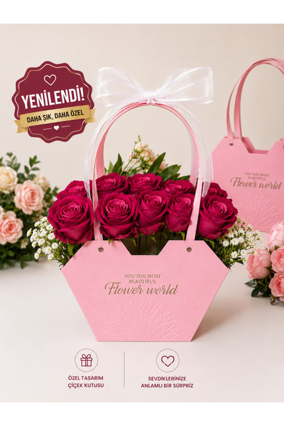 Tasarım Luxe Pink Pembe Bahar Hediyelik Çiçek Çantası stokta olan gönderilecek