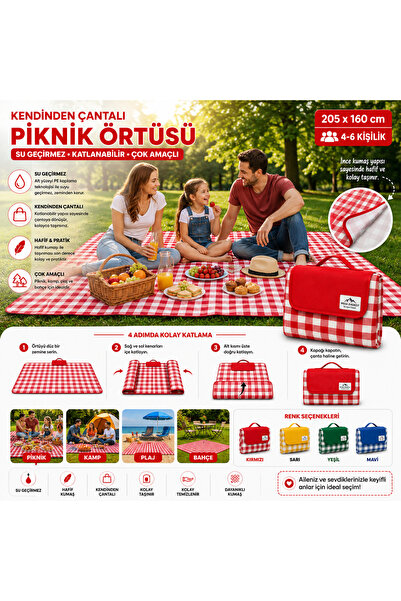 Genel Markalar Büyük Boy Kendinden Çantalı Piknik Örtüsü Kamp Matı Su Geçirme...