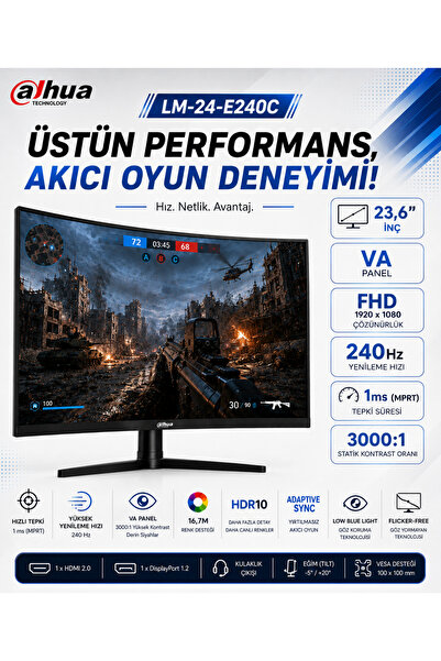 DAHUA DHI-LM24-E240C VA Panel Curved (Kavisli) 23,6 inç 240 Hz 1920 (H) × 108...