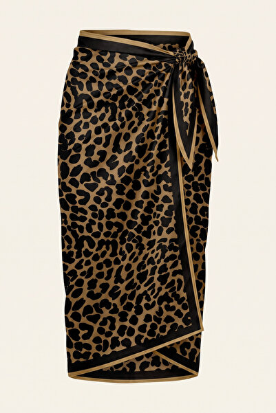 AQUABERRY Black Leopard Patterned Beach Pareo - Shiny Fabric That Doesn'T Sho...