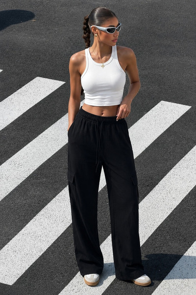 Seeh Muslin Fabric - Black Women's Trousers with Pocket Detail Sh186