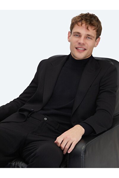 Kip Black Striped Modern Fit Knitted Suit