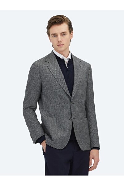 Kip Gri Modern Fit Yün Karışımlı Ceket