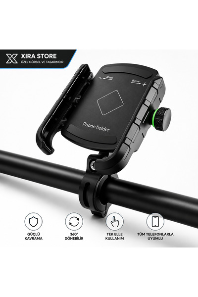 XİRA 360° Dönebilen Motosiklet Telefon Tutucu Gidon Bağlantılı Ayarlanabilir ...