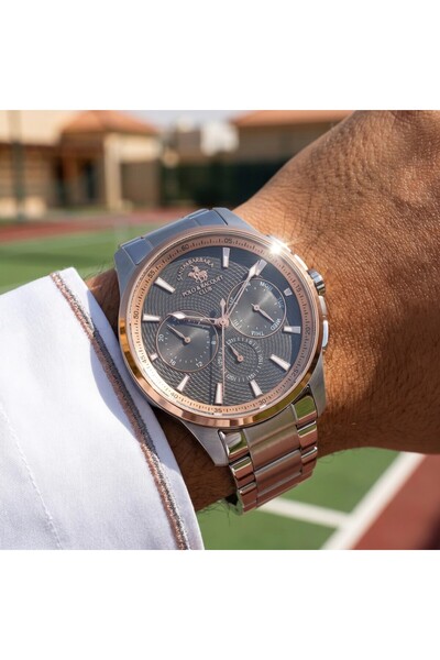 Santa Barbara Polo & Racquet Club ساعة ليجند الفضية المصنوعة من الفولاذ المقا...