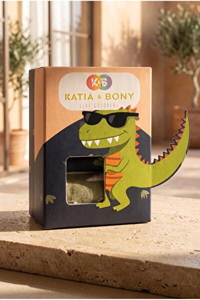 Katia&Bony Çocuk 3D Dinozor Desenli Kutulu 3'lü Soket Çorap