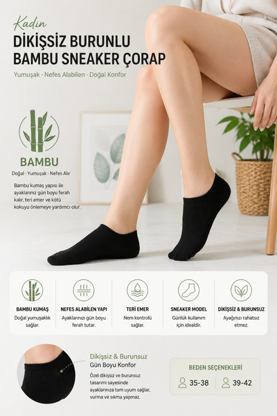 Farve Women's Seamless Toe Bamboo Sneaker Socks Black