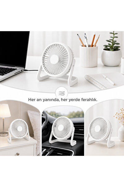 SPRANGE Masa Üstü Klima USB Girişli Sessiz Taşınabilir Mini Fan USB Vantilatör Beyaz