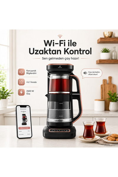 Karaca Premium Konuşan Wifi-Uzaktan Kontrol Otomatik Cam Çay Makinesi ve Filt...