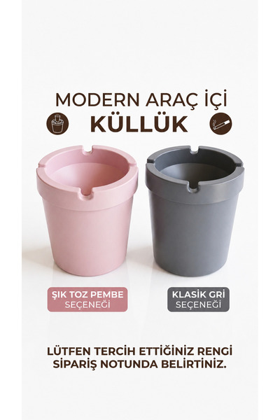 hakbay oto ve tekstil Modern Araç İçi Bardak Tipi Küllük - Toz Pembe & Gri Se...