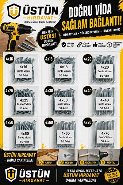 Üstün 450PCS VİDA SETİ (4X16 - 4X70MM)