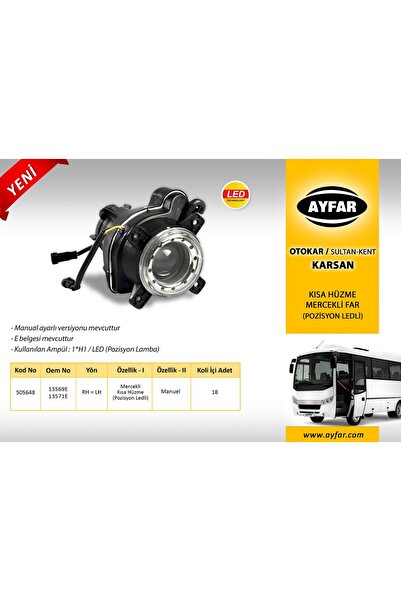 AYFAR Far Kısa Huzmelı Merceklı H1 Ampul Otokar-sultan-kent-ford Cargo 505647