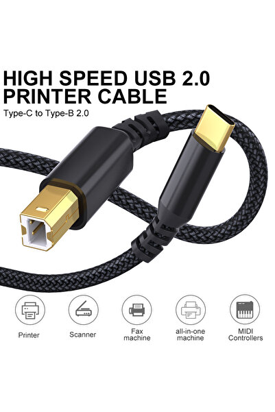 Choice كابل طابعة USB C إلى B أسود بطول 5 أمتار، عالي السرعة لأجهزة HP وCanon...