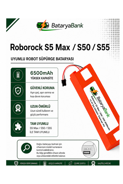 BataryaBank Roborock S5 Max / S50 / S55 Uyumlu Robot Süpürge Bataryası 14.4V ...