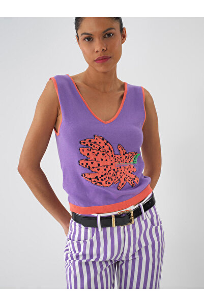 Xint Kadın Lila Pamuk Dokulu Regular Fit Bluz