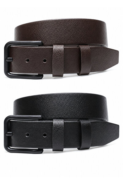 Livize 2-Piece Genuine Buffalo Leather Black Buckle Men's Belt 4cm