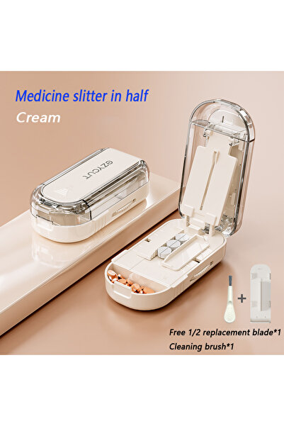 choice2 Cream-2 equal parts New Pill Cutter Storage Box Pill Dust-Proof Divid...