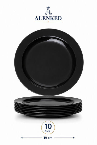 alenked Plastic Black Plate 19 cm 10 pcs