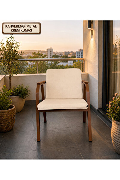 Dekoroom's DURU TEKLİ BAHÇE BALKON MOBİLYASI,KAHVE İSKELET,KUMAŞ RENGİ 05 KREM