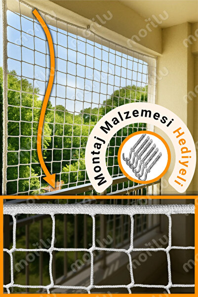 Balkon Havuz Güvenlik Filesi – ÖLÇÜNÜ SEÇ AL + MONTAJ MALZEMESİ HEDİYELİ - 10 cm Göz 6 mm Halat