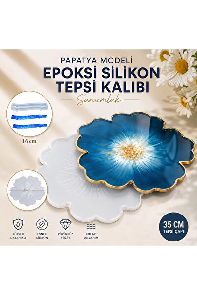 Şenhomee Epoksi Kalıp Silikon Kalıp Tepsi Desenli Papatya Modeli 36.5 Cm (Kul...