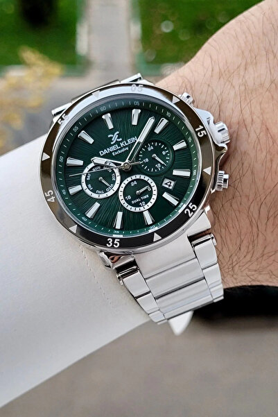 Daniel Klein Dial Green Band Silver Color Inner Indicators Active Men's Wrist...