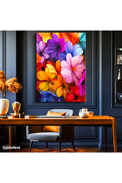Vertical Canvas Painting Colorful Cosmos Flowers Pattern Flower Table Home Office Wall Decor