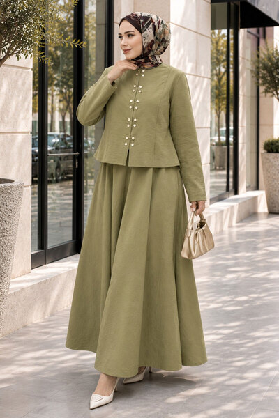 Tesettür Dünyası Gold Snap Fastener Skirt Set Tsd260156 Green
