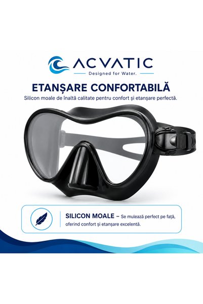 OEM Mască snorkeling și scufundări ACVATIC, lentilă panoramică anti-aburire, silicon moale, curea reglabilă, unisex, negru